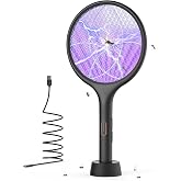 YISSVIC Electric Fly Swatter 4000V Bug Zapper Racket Dual Mode (1, Black) | Auto Manual Mode, Purple Attractant Light, Rechargeable, Indoor &amp; Outdoor Home Camping Yard Use