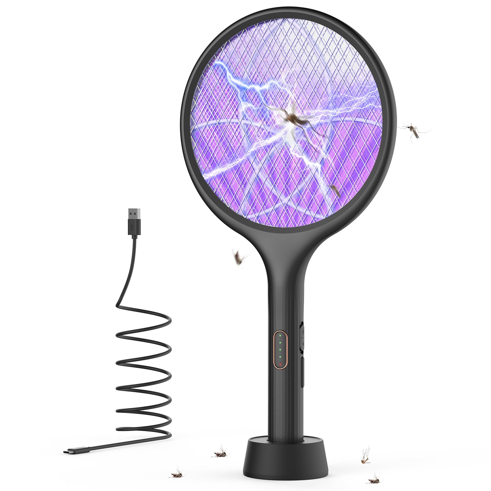 Photo 1 of YISSVIC Electric Fly Swatter 4000V Bug Zapper Racket Dual Modes Mosquito Killer with Purple Mosquito Light Rechargeable for Indoor Home Office Backyard Patio Camping (Black-1 Pack)