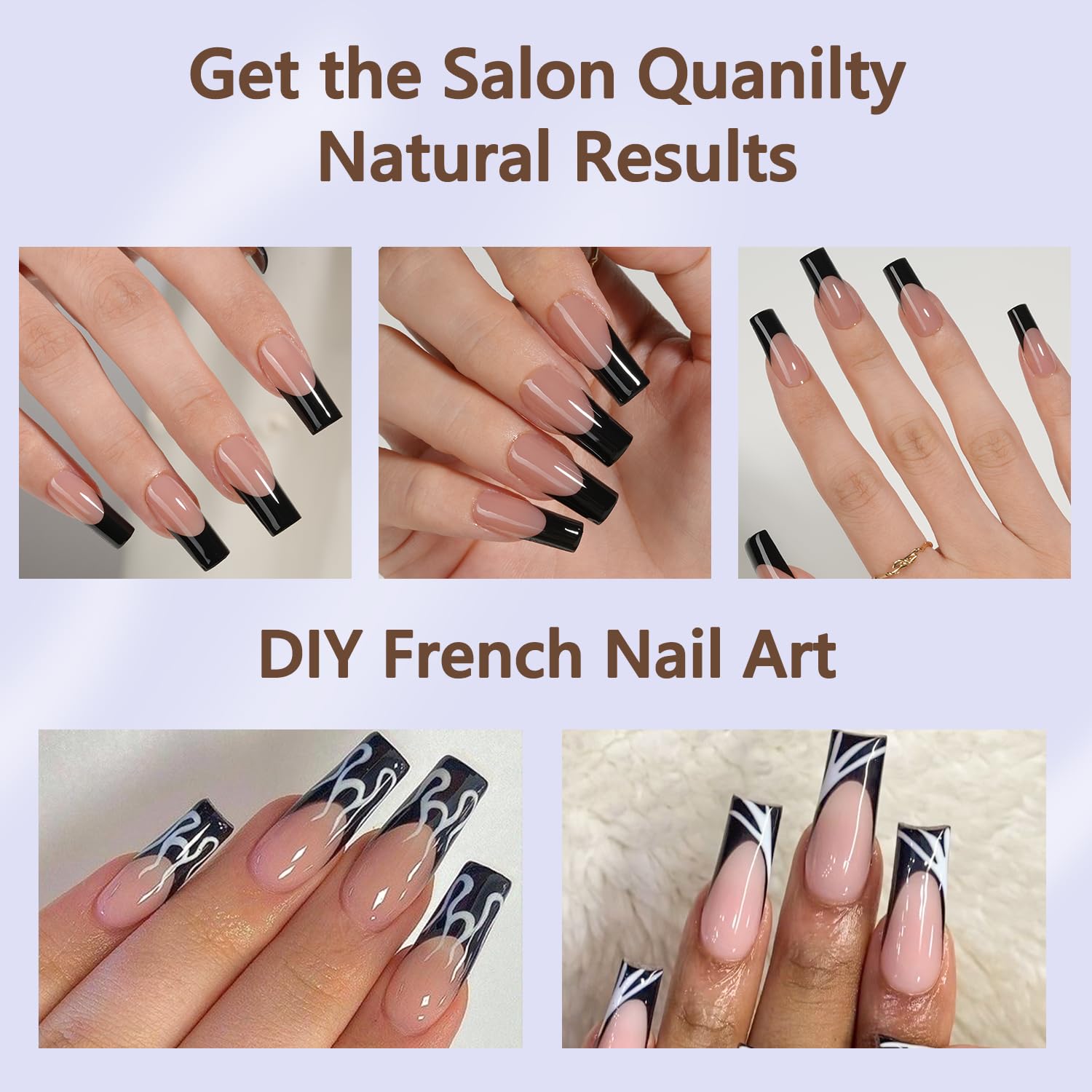 Misssix Black French Gel Nail Tips, 240Pcs French Tip Press on Nails Long Square, No Need to File 3 in 1 Tips Pre-lasting, Fake Nails for Nail Art DIY 15 Sizes - Image 4