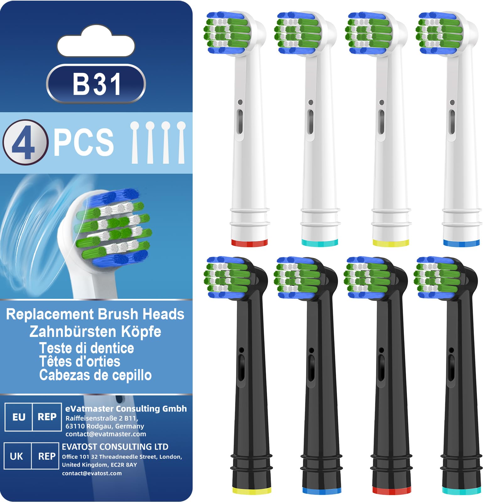 Photo 1 of Replacement Toothbrush Heads Compatible with Oral B Braun Pro 500, 1000, Genius X, Smart 1500 Series, 8 Pack Professional Electric Toothbrush Heads, White+Black