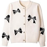 Danny D Girl' s Bow Crew Neck Cardigan Sweaters Children Long Sleeve Knitted Sweater