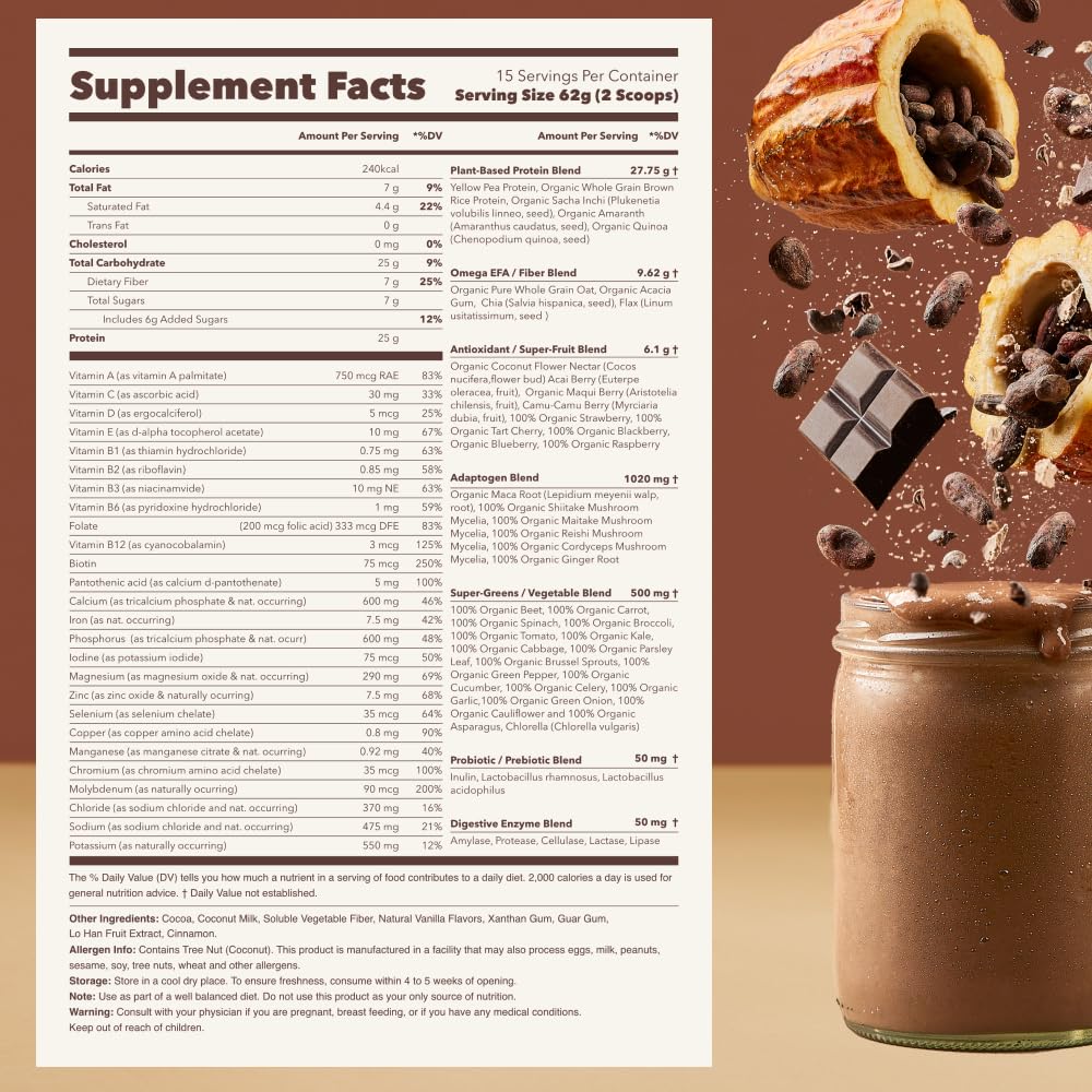 Ka’Chava AllInOne Nutrition Shake Blend, Chocolate, 85+ Superfoods