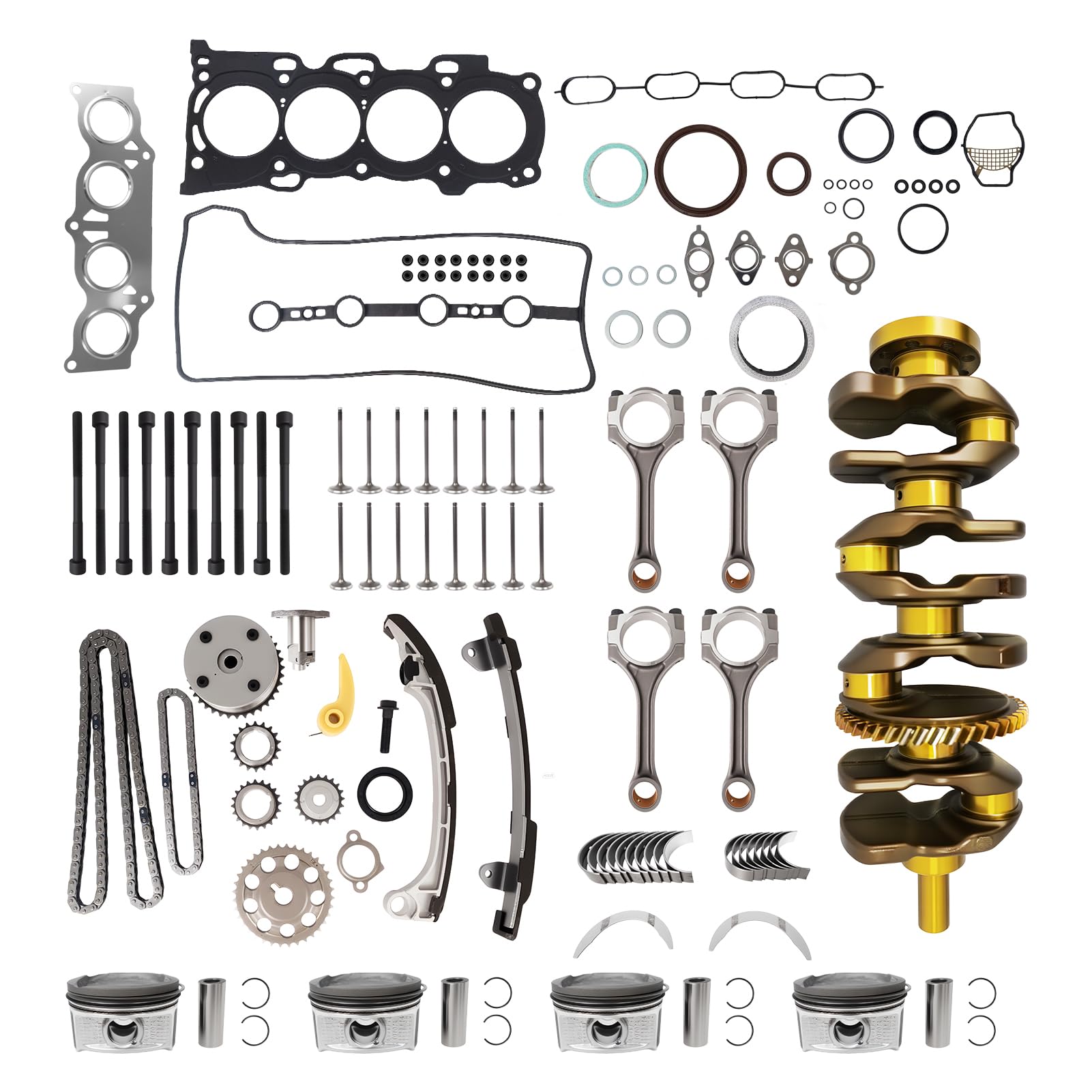 Photo 1 of 2AZFE 2.4 Engine Rebuild Overhaul Kit w/Crankshaft, Timing Chain, Head Gasket Set Fit for Toyota Camry/Highlander/RAV4/Corolla XRS/Matrix S, for Scion tC/xB 2.4L #13401-28030