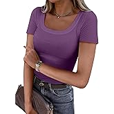 ANRABESS Women Short Sleeve Tops Scoop Neck Ribbed Knit Slim Fitted Basic Tee Shirt Casual Summer Clothes 2026 Spring Outfits