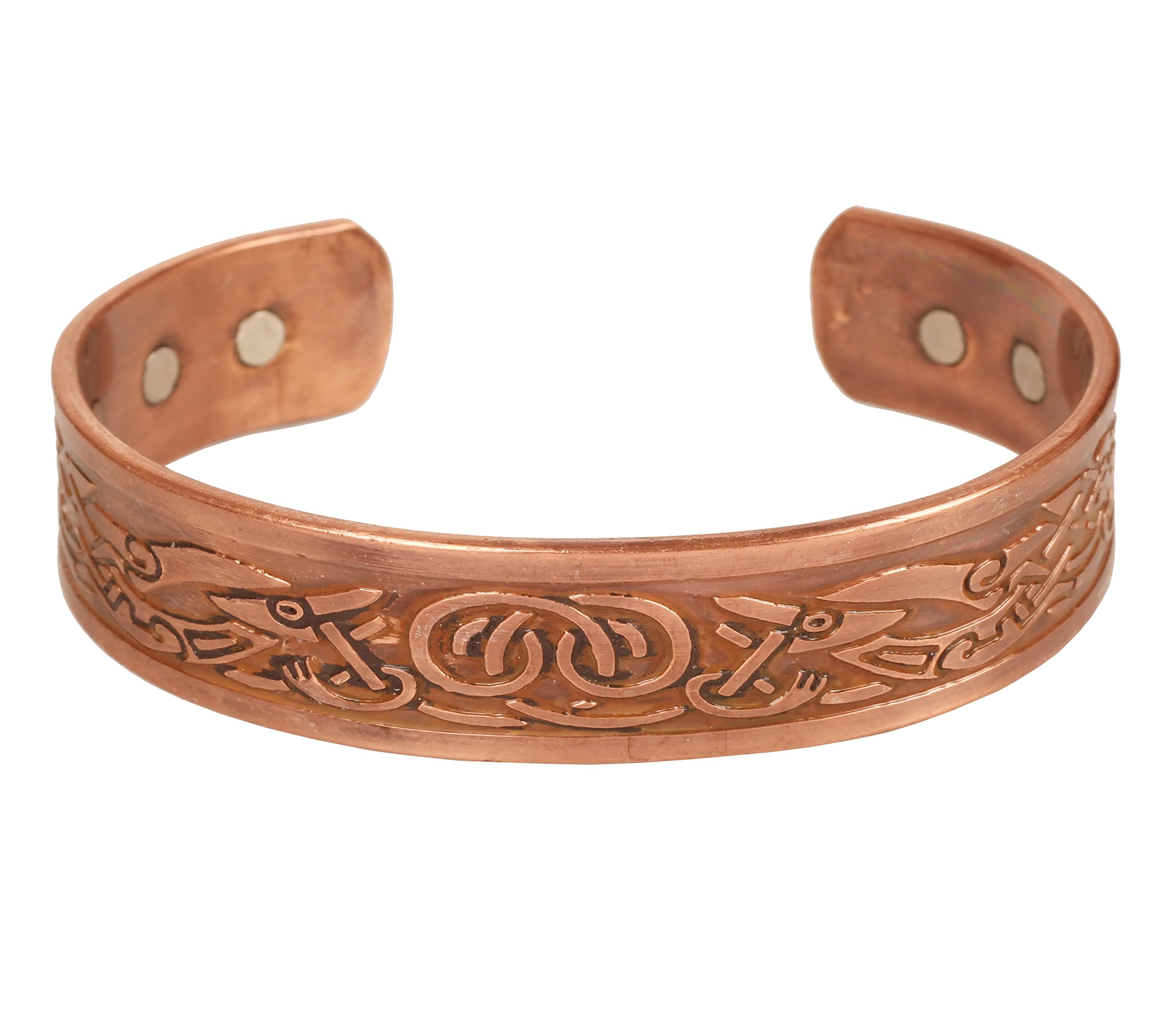 Touchstone handcrafted magnetic copper bracelet. Hand forged with solid and high gauge Tibetan style engraved cuff pure copper jewelry for women men. Attractive Celtic Design.