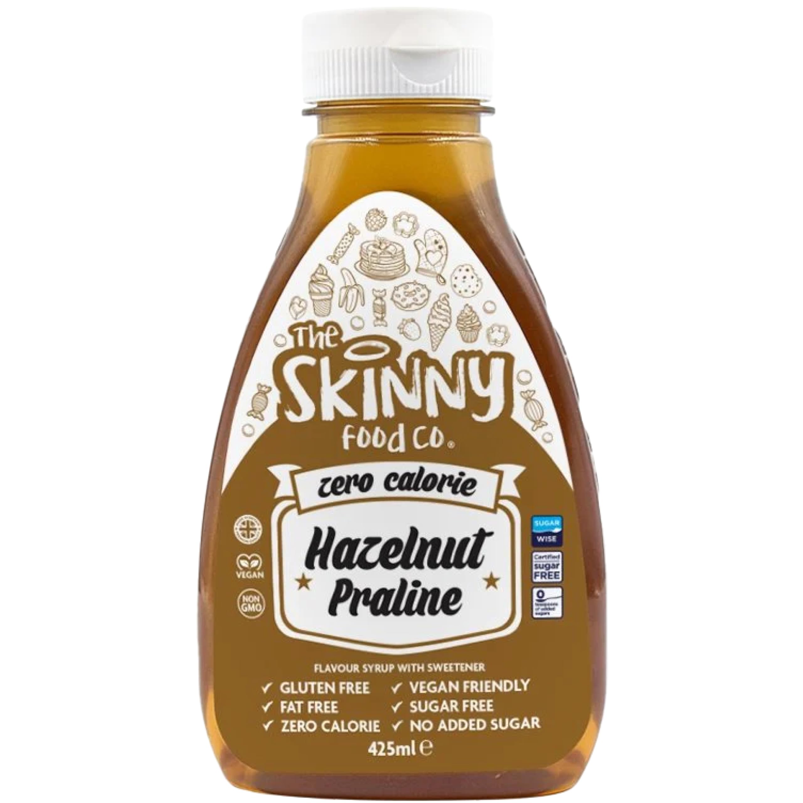 Skinny Food Co Hazelnut Praline Syrup Zero Calorie 425ml - Sugar Free Hazelnut Coffee Syrups For Tea, Hot Chocolate, Fruit, Baking, Protein Drinks - Vegan-Friendly, Gluten-Free & Fat-Free