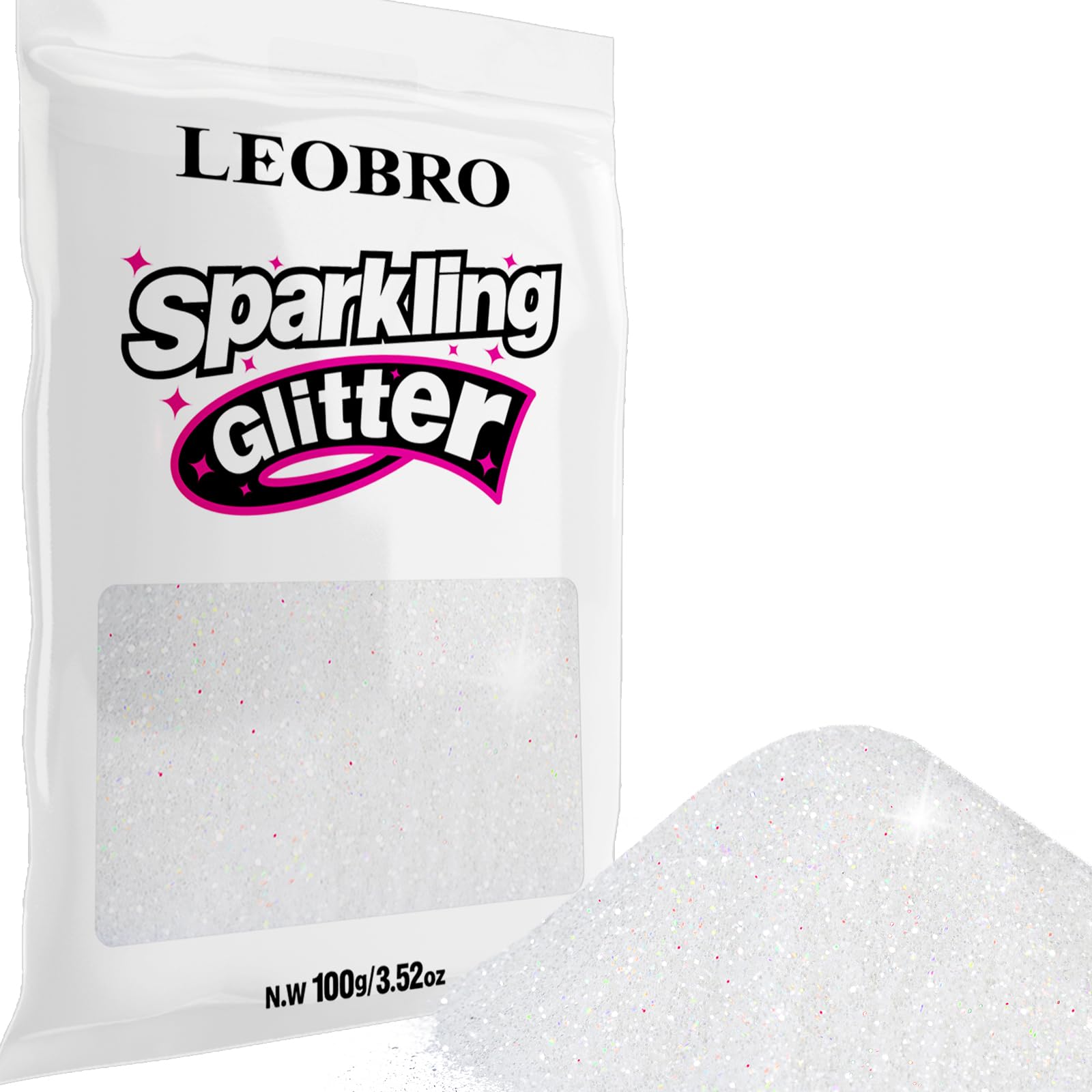 Photo 1 of LEOBRO White Glitter, 100 g / 3.5 oz Holographic Fine Glitter for Crafts, Resin, Flowers, Jewelry Keychains Decorations