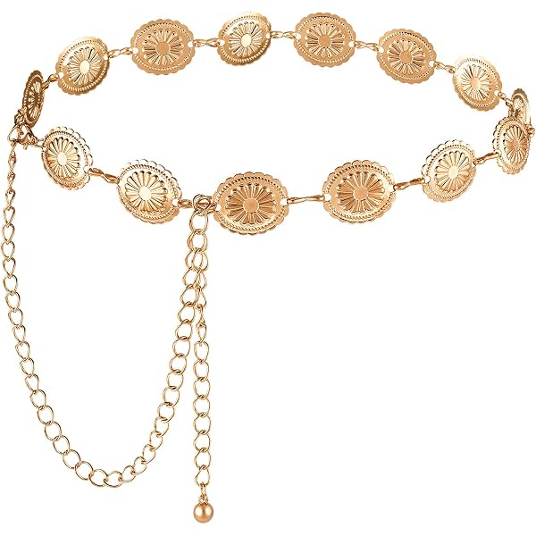 1138 Western Metal Oval Concho Chain Belt For Women Bronze Cowgirl WHIPPY Western Metal Concho Belt for Women Vintage Cowgirl  main image 2