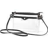 Women's Clear PVC Cross Body Bag Pocket Shoulder Bag with Vegan Leather Trim Transparent Zipper Purse Stadium Approved