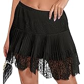 LOMON Women Y2k Mini Slip Skirt with Lace Trim Pleated Ruffle Short Skirts Flowy Club Night Skort Underskirt XS-XL