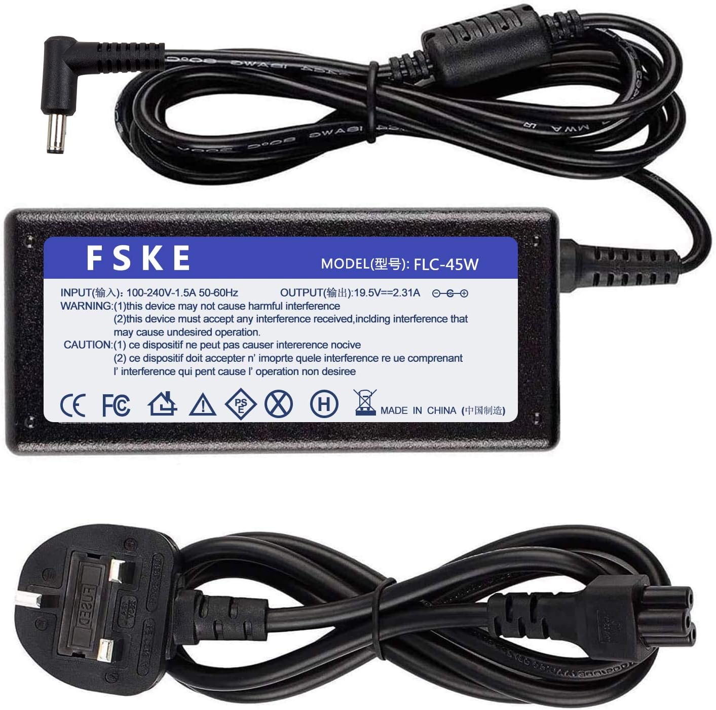FSKE 45W 19.5V 2.31A Laptop Charger for Dell Inspiron 11 13 14 15 Series Dell Latitude 12 13 Dell Vostro XPS Series AC Adapter 19.5V 2.31A Power Supply Connector:4.5 * 3.0mm(not fit for 4.0 * 1.35mm)