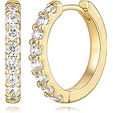 UUBUUCD Gold Hoop Earrings for Women 14K Gold Hoop Earrings for Women Simple Hoops Earring for Womens Neatly Inlaid Half Circle of Cubic Zirconia Simple Hoops Earring for Womens 20mm
