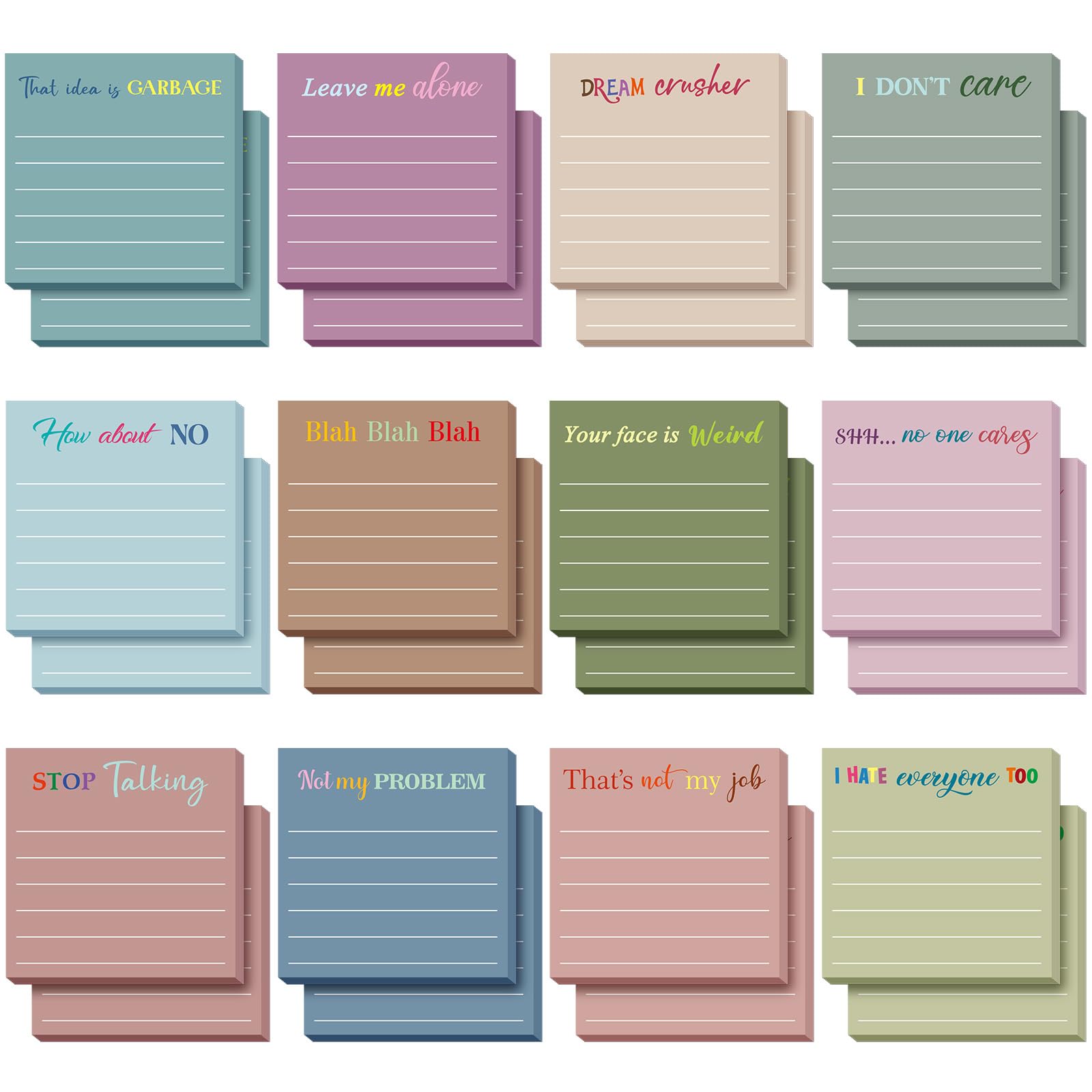 Photo 1 of Yinder 24 Pcs Inspirational Sticky Notes with Lines Cute Motivational Sticky Notes Pad Employee Appreciation Gifts Bulk for Teacher Nurse Coworkers Office 3 x 3''(Morandi Color,Funny)