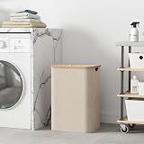 Lifewit 80L Laundry Basket with Lid Bamboo Handles Beige 80L Removable Bag view 2
