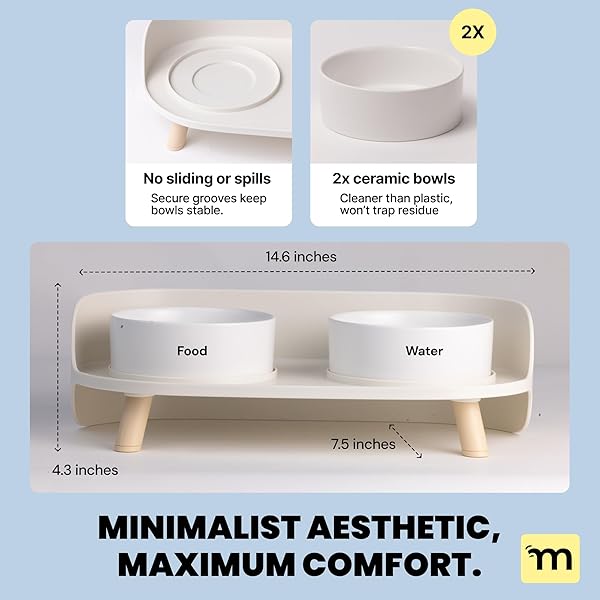 MALSIPREE ELEVATED DOG BOWLS – PUPPY ADOPTION GIFTS & CUTE PUPPY ACCESSORIES – 45° TILT FEEDING STATION WITH CERAMIC DISHES – FOOD AND BOWLS SET – DOG BIRTHDAY GIFTS FOR SMALL PETS – SAND BEIGE