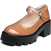 Elvora Women's Mary Jane Shoes - Platform Mary Janes for Women, Black Leather Round Toe Chunky Dress Shoes with Adjustable Ankle Strap