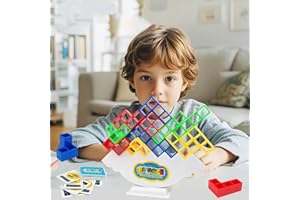 Gdaytao Tower Stack Game 32PCS with 22 Gameplay Cards | Balance Building Blocks for Kids & Adults | Family Party Board Games, Eco-Friendly STEM Learning Toys