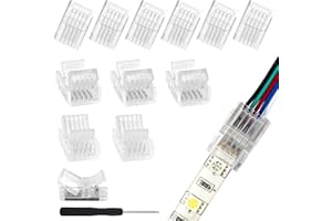 VIPMOON 12Pack 5 Pin RGBW LED Light Strip Connectors Strip to Wire Quick Connection for 10mm Wide Waterproof or Non-Waterproof 5050 LED RGBW Strip Light (1859)