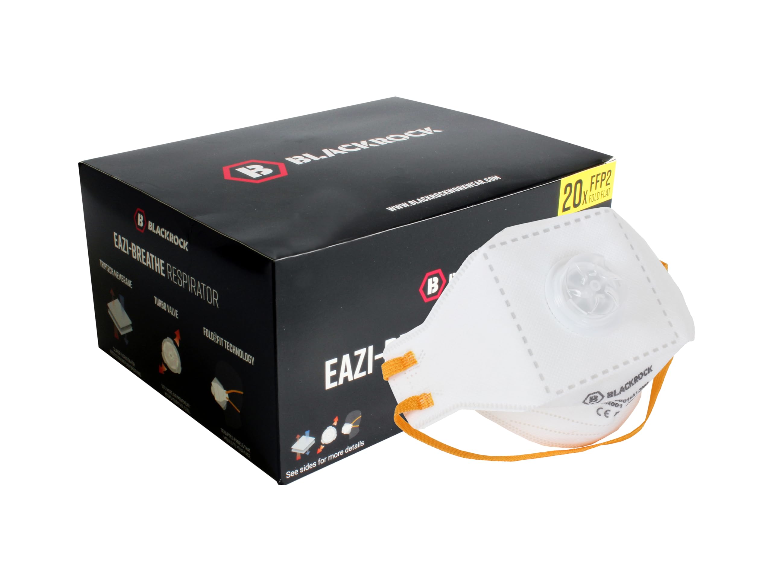 FFP2 Face Mask Pk 20 - Disposable Fold Flat Respirator EN149 CE Certified - 3 Layer Filtering Against Airborne Particles, Exhalation Valve for Easy Breathing, Comfort Ear Loops and Pliable Nose Bridge