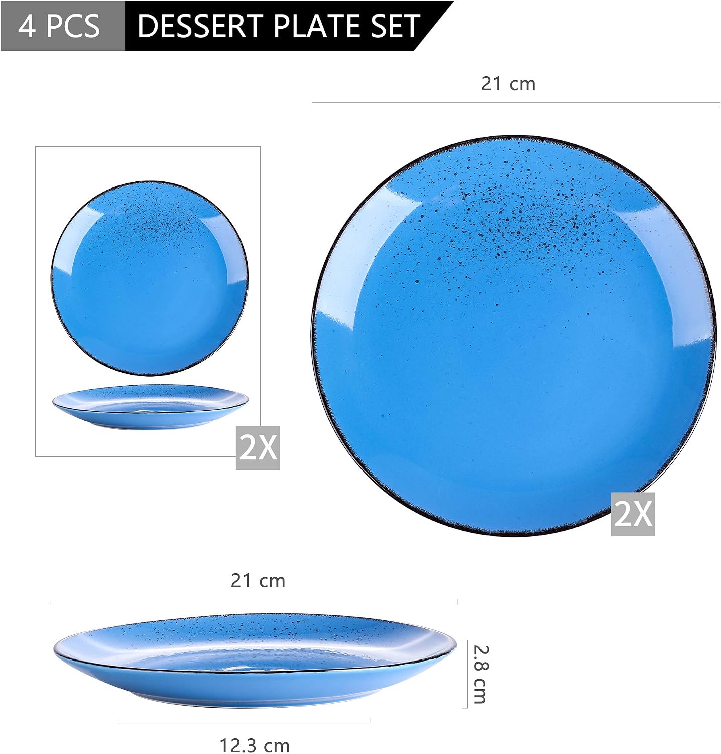 vancasso Navia Oceano Dessert Plate Set of 4, Stoneware Vintage Look Dark Blue Dinnerware Tableware - Image 4