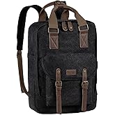 VASCHY Backpack for Men Women, Vintage Canvas Leather 15.6in Laptop Backpack Adult Rucksack for Work Travel Gray