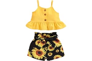 Kucnuzki Toddler Baby Girl Clothes Summer Outfits Ruffle Sleeveless Linen Shirt Kid Short Set for Girl