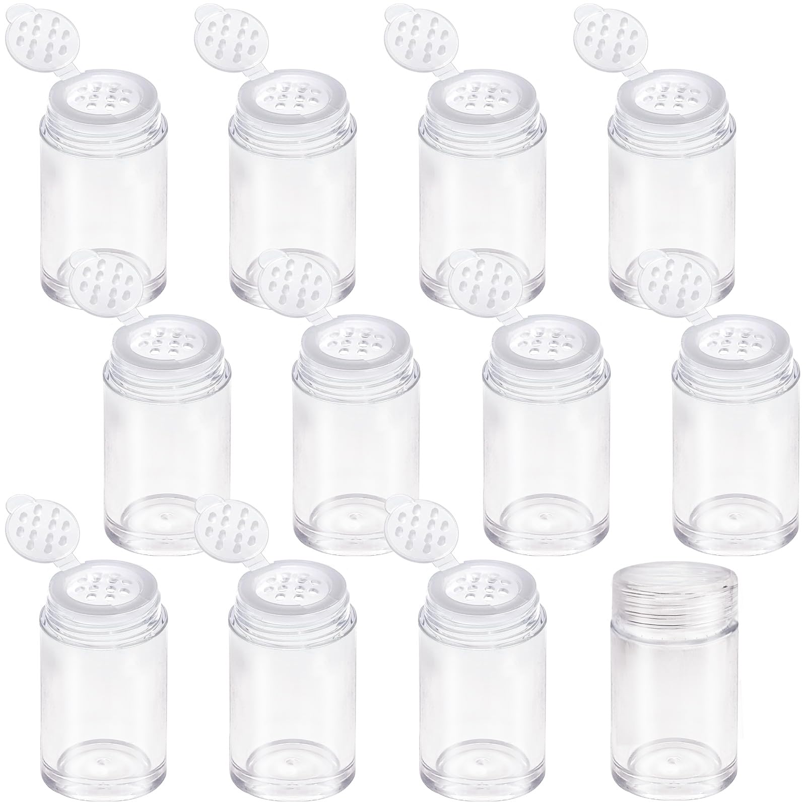Photo 1 of 12 Pack Mini Loose Powder Jars with Sifters and Lids, 10ml Clear Empty Cosmetic Containers for Face Powder, Glitter, Eyeshadow, and Travel Samples