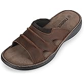 riemot Mens Leather Slide Sandals Comfortable Lightweight Summer Beach Slides with Memory Foam Footbed Casual Walking Cushioning Slip on Sandal Indoor & Outdoor US 9-14
