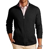 Runcati Mens Full Zip Cardigan Sweater Casual Mock Neck Ribbed Knitted Winter Chunky Sweaters