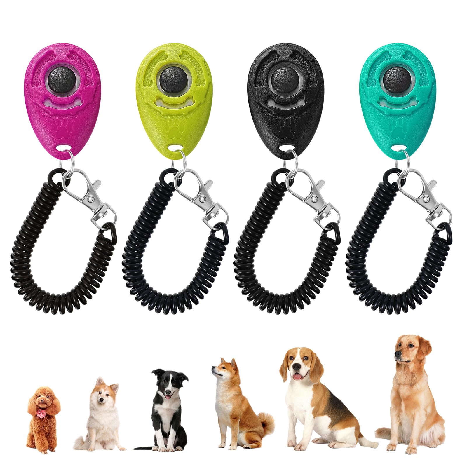 Coptiner 4 Pcs Pet Training Clicker with Wrist Strap, Animal Dog Cat Puppy Kitten Training Clicker, Durable Dog Clickers, Convenient and Effective Training Tools for Dog Cat Horse Puppie Birds