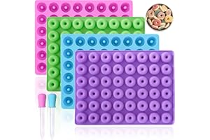 HKNMTT Gummy Donut Molds Silicone, Mini Cute Donut-shaped Candy Chocolate Molds, 4 Pack 192 Cavities 2 Droppers Non-stick Bite Size Molds for Kids, Easy to Release DIY Candy Making Kit