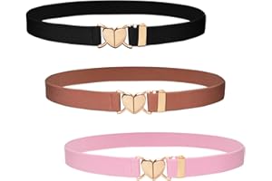 3Pcs Kids Elastic Belt with Heart Shape Buckle Adjustable Toddler Heart Buckle Stretch Belts for Girls Boys