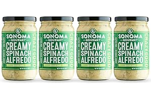 Sonoma Gourmet Spinach Alfredo Pasta Sauce | Gluten-Free and No Sugar Added | Made With Real Cream | 15.5 Ounce Jars (Pack of 4)