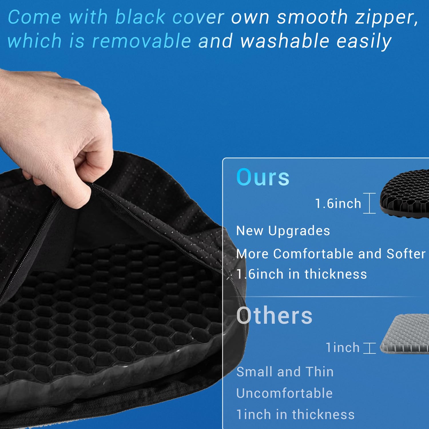 Ouffun Kayak Gel Seat Cushion, Thicken Waterproof Seats Chair Cushions Kayak Seat Pad with Non Slip Cover for Sit in Inflatable Kayak Canoe Kayak Boat Accessories Equipment Gear for Fishing Kayaking