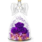 Agrul Christmas Flowers Gifts for Grandma Mom,Forever Real Roses in Angel Figurines,Christmas Roses Gifts for Women Wife Mother in Law/Purple