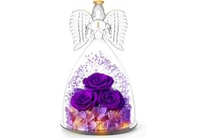 Agrul Christmas Flowers Gifts for Grandma Mom,Forever Real Roses in Angel Figurines,Christmas Roses Gifts for Women Wife Mother in Law/Purple