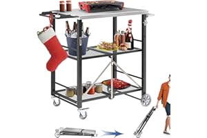RexTact Portable Grill Table Folding Grill Cart Pizza Oven Table, Foldable Outdoor Grill Cart Portable Stainless Steel BBQ Table, Folding Kitchen Island for Ninja Woodfire Blackstone Griddle Cuisinart