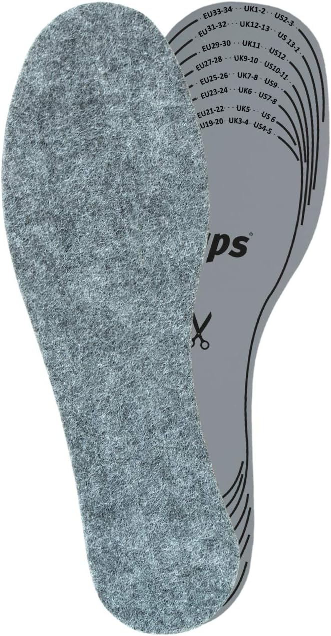 Kids Insoles for Warm Feet, Thermal Felt Shoe Inserts for Children Cut to Fit, Cushioned Latex Foam with Activated Carbon