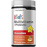 Horbäach Kids Multivitamin with Probiotics | 100 Chewable Tablets | Fruit Punch Flavor | Vegetarian, Non-GMO, Gluten Free Children's Supplement