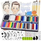 OPHIR Professional Face Painting Kit for Kids & Adults, 5.14 oz Non Toxic Water Activated Rainbow Split Cake Face Paint with Stencils, Brushes, Practice Boards for Summer Fun Halloween Party Festivals