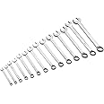 Jetech 14-Piece Combination Wrench Set SAE Size 3/8 Inch-1-1/4 Inch, 12 Point Cr-V Steel Combination Ended Standard Wrench Kit with Roll-up Pouch