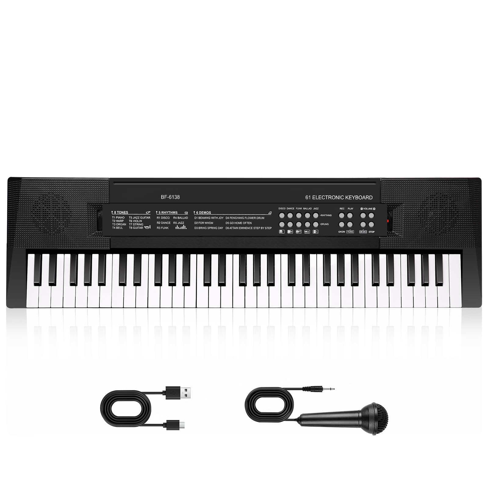 61-Key Keyboard Piano for Kids, Music Keyboard with Microphone, Portable Electronic Teaching Piano Toy Gift for Beginners Boys Girls Ages 3-12, Built-In Speakers and Many Premium Voices