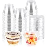 GGOLDMER 50 Sets 7 oz Clear Plastic Cups with Lids No Hole, Fruit Cups with Lids, Disposable Cup for Dessert, Parfait, Ice Cream, Yogurt, Pudding, Cake, Cold Drinks, Smoothie and Snacks