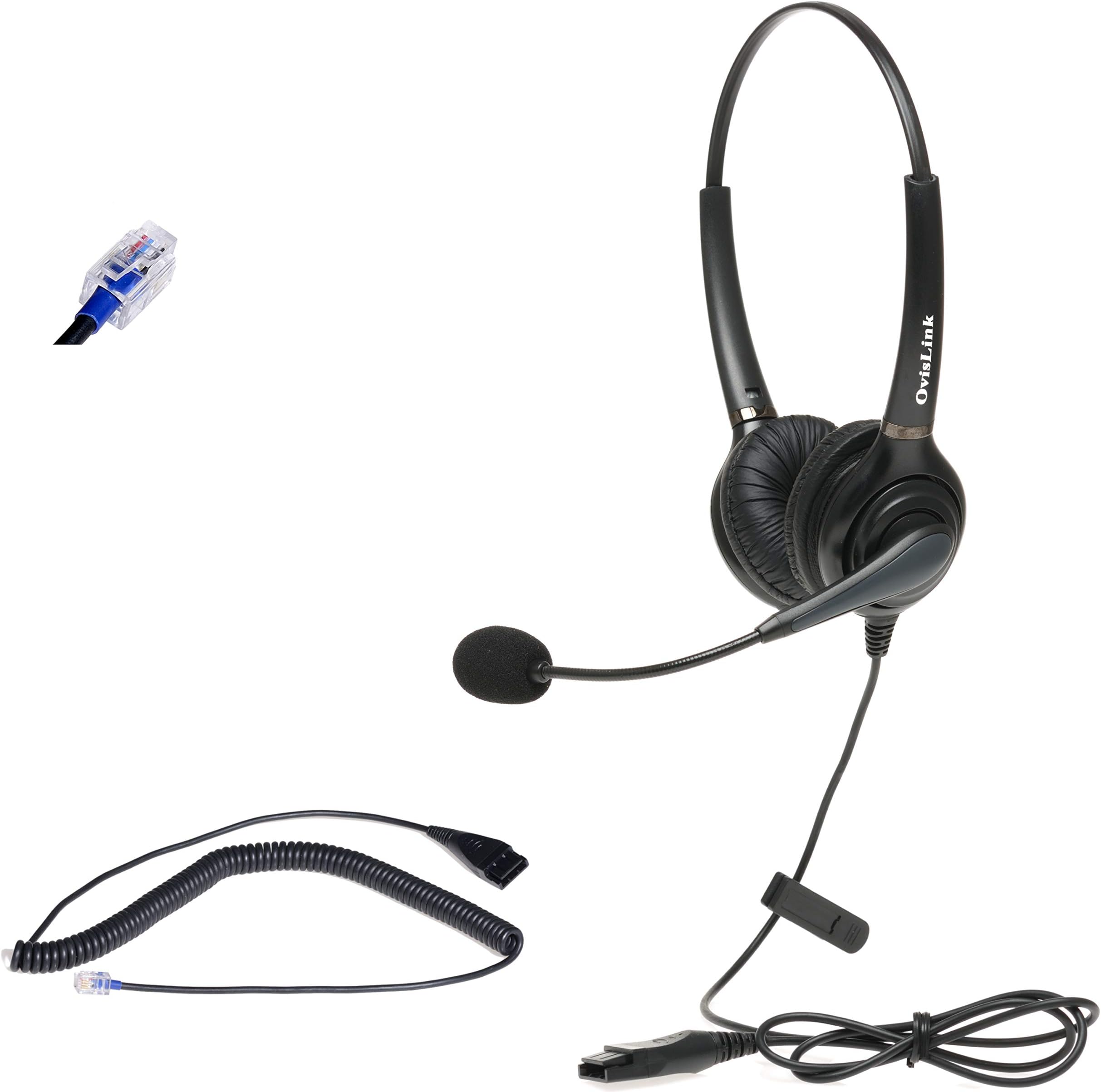 Dual Ear Nortel Phone Headset | Noise Canceling Call Center Headset for Nortel Meridian NorStar Office Phones | Complete Set with RJ9 Quick Disconnect Cord | Flexible Microphone Boom | Comfortable