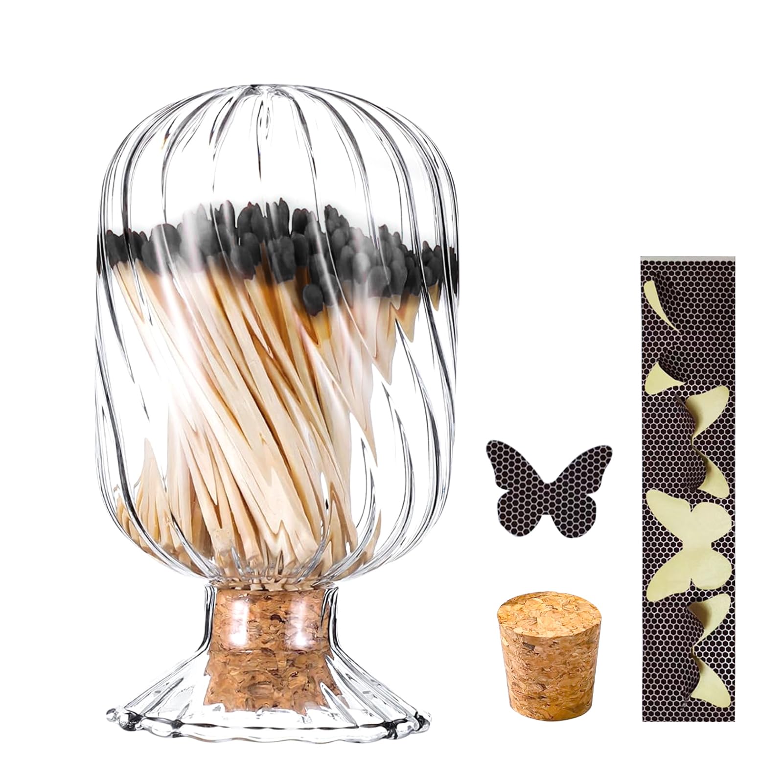 Photo 1 of Sitroasho Glass Match Holder with Striker No Matches Decorative Glass Matches Cloche Jar for Bathroom Fireplace Display Decor (Helix Shaped)