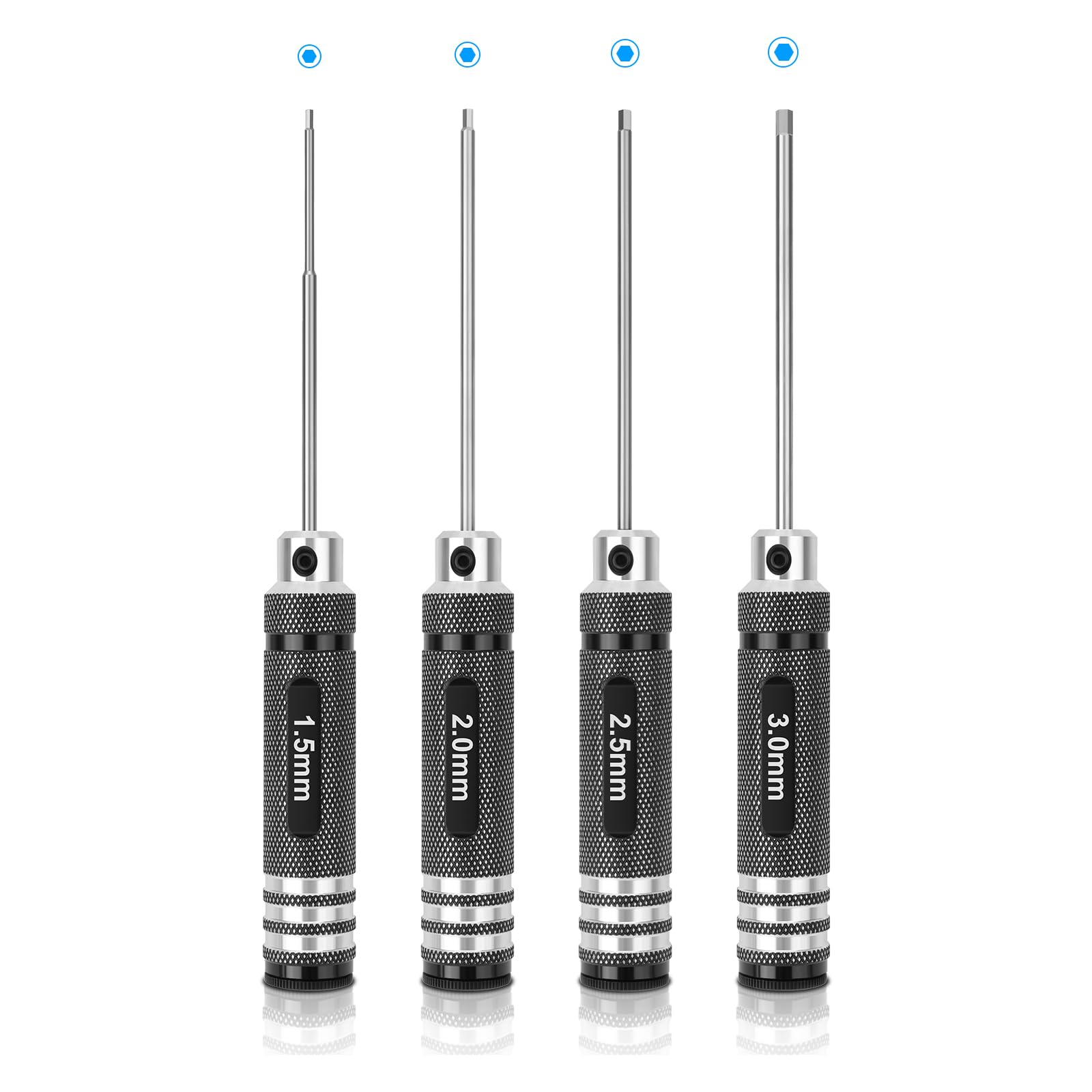 Gruiqrd 4pcs Hex Screw Driver, RC Tools Kit Set, Hex Screwdriver Set (1.5mm 2mm 2.5mm 3.0mm) for RC Car Boat Quadcopter Helicopter Multirotors Models