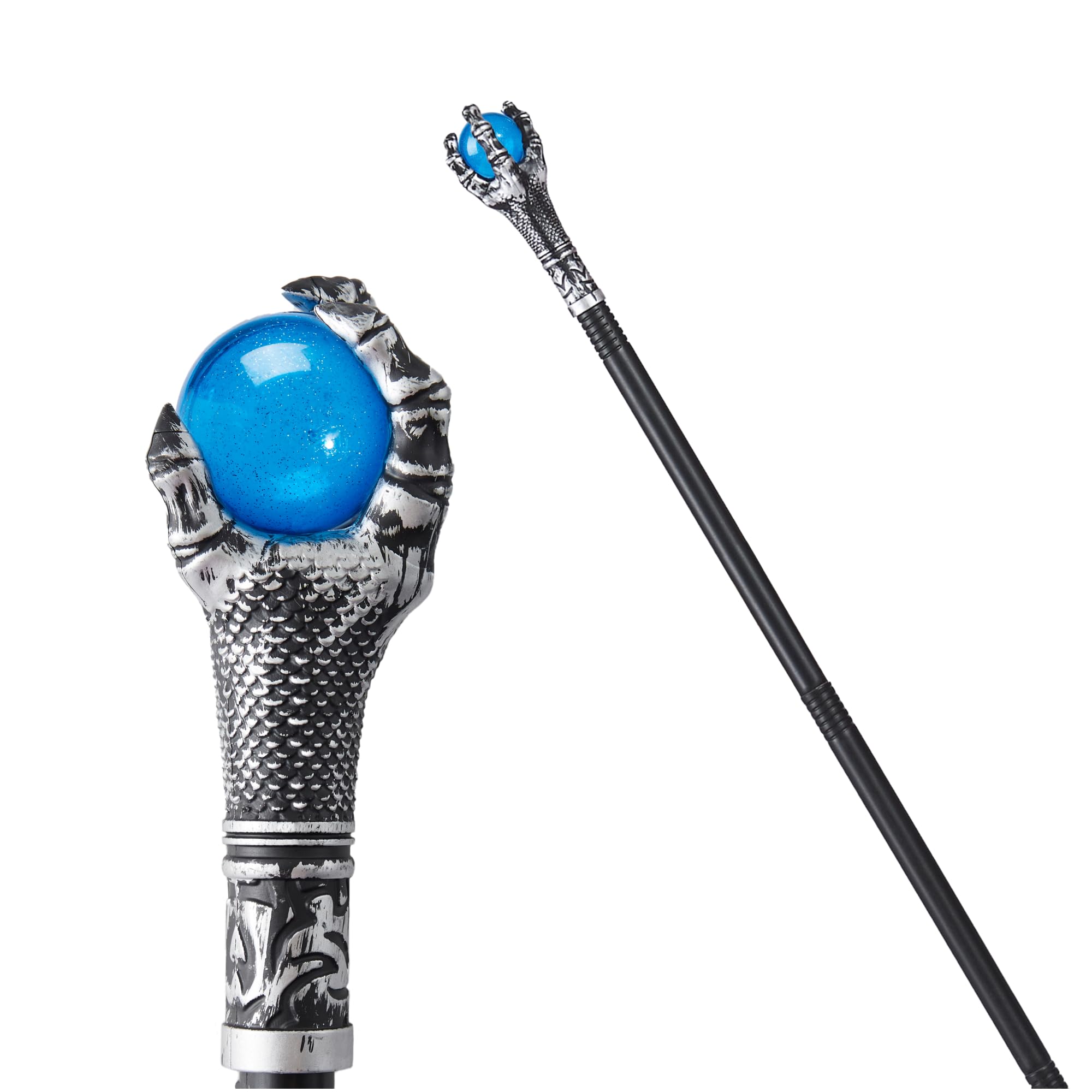 Photo 1 of Spooktacular Creations Halloween Staff, Blue Fire Dragon Claw Round Wands Stick for Evil Wizard Costume Accessories, Round Witch Walking Cane for Halloween Pretend Play, Dress Up Party