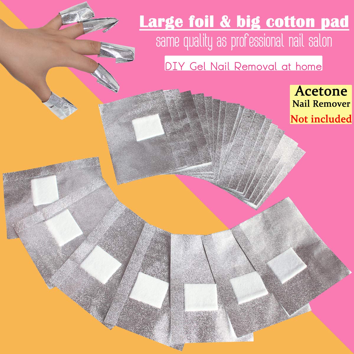 Gel Nail Romver Foil Wraps with Pre-attached Pads for Dip Powder/Acrylic/Shellac/UV Gel Nail Polish Removal Soak off Manicure Tool Kit, 300 Counts : Beauty