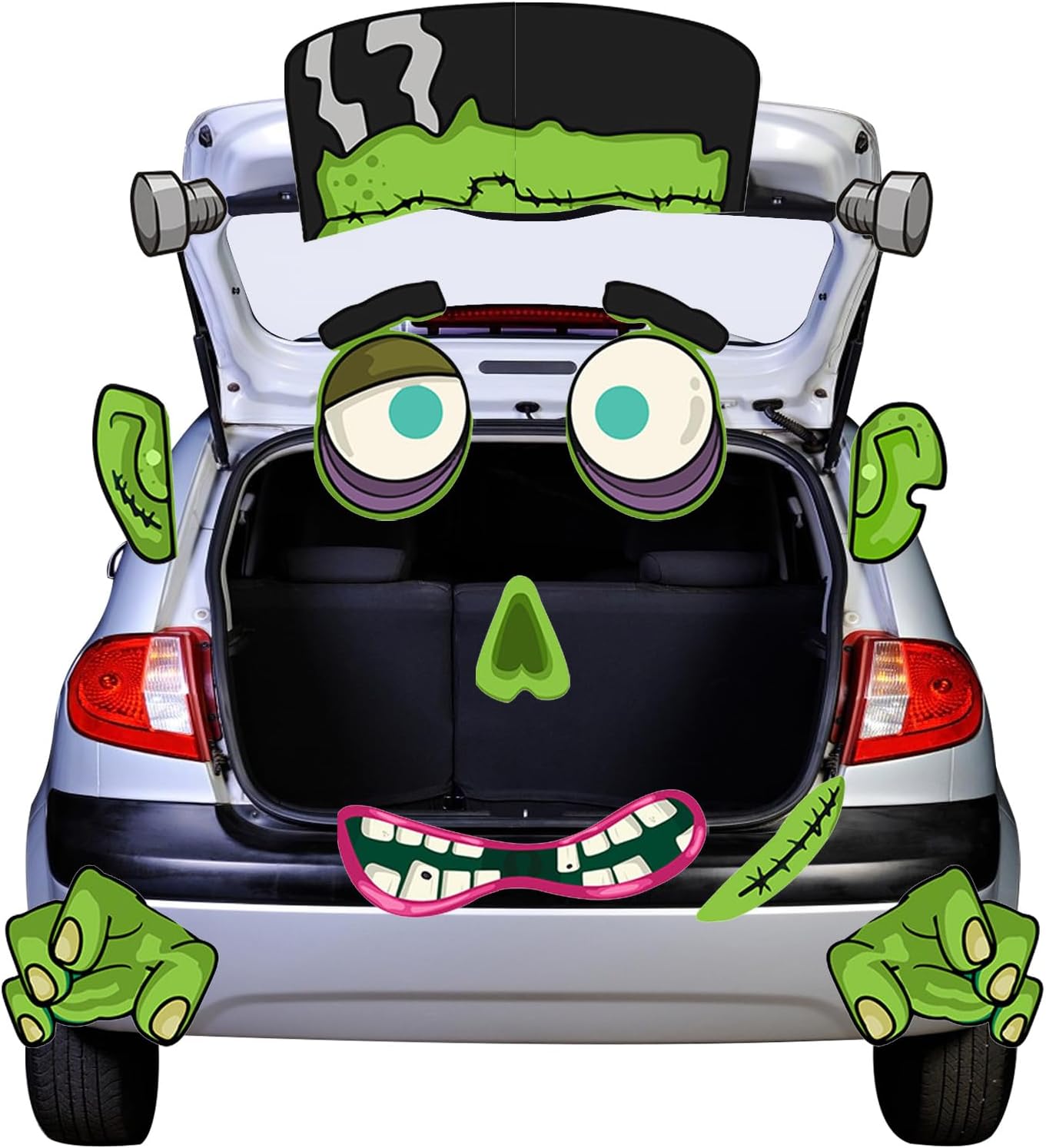 Garage Door Decorations - Hlimior Halloween Trunk or Treat Car Decorations Kit, Monster with Large Eyes, Fangs, Scary Halloween Decorations for Garage Door, Archway, Haunted House, Monster Face Sticker with Adhesive Tape
