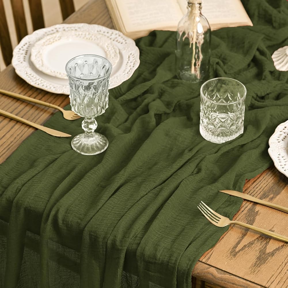 Artoid Mode Boho Olive Green Gauze Table Runner 300 cm Polyester